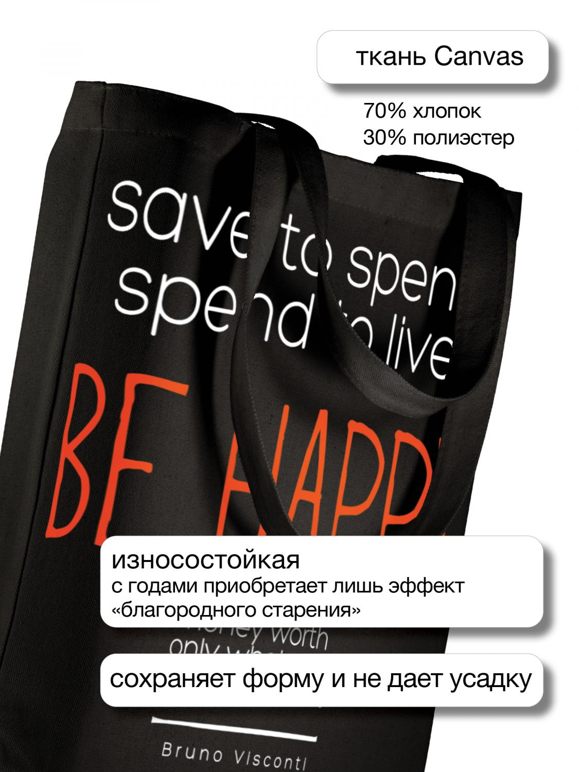 СУМКА-ШОППЕР BLACK "BE HAPPY" 34х36 см
