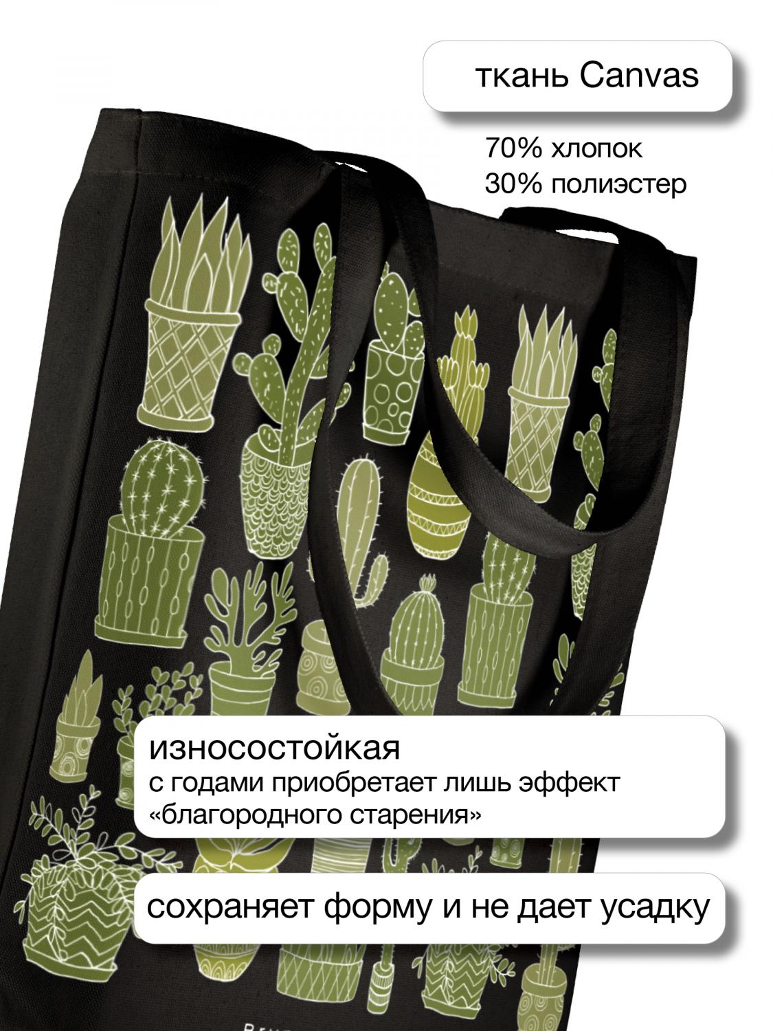 СУМКА-ШОППЕР BLACK "КАКТУСЫ" 34х36 см