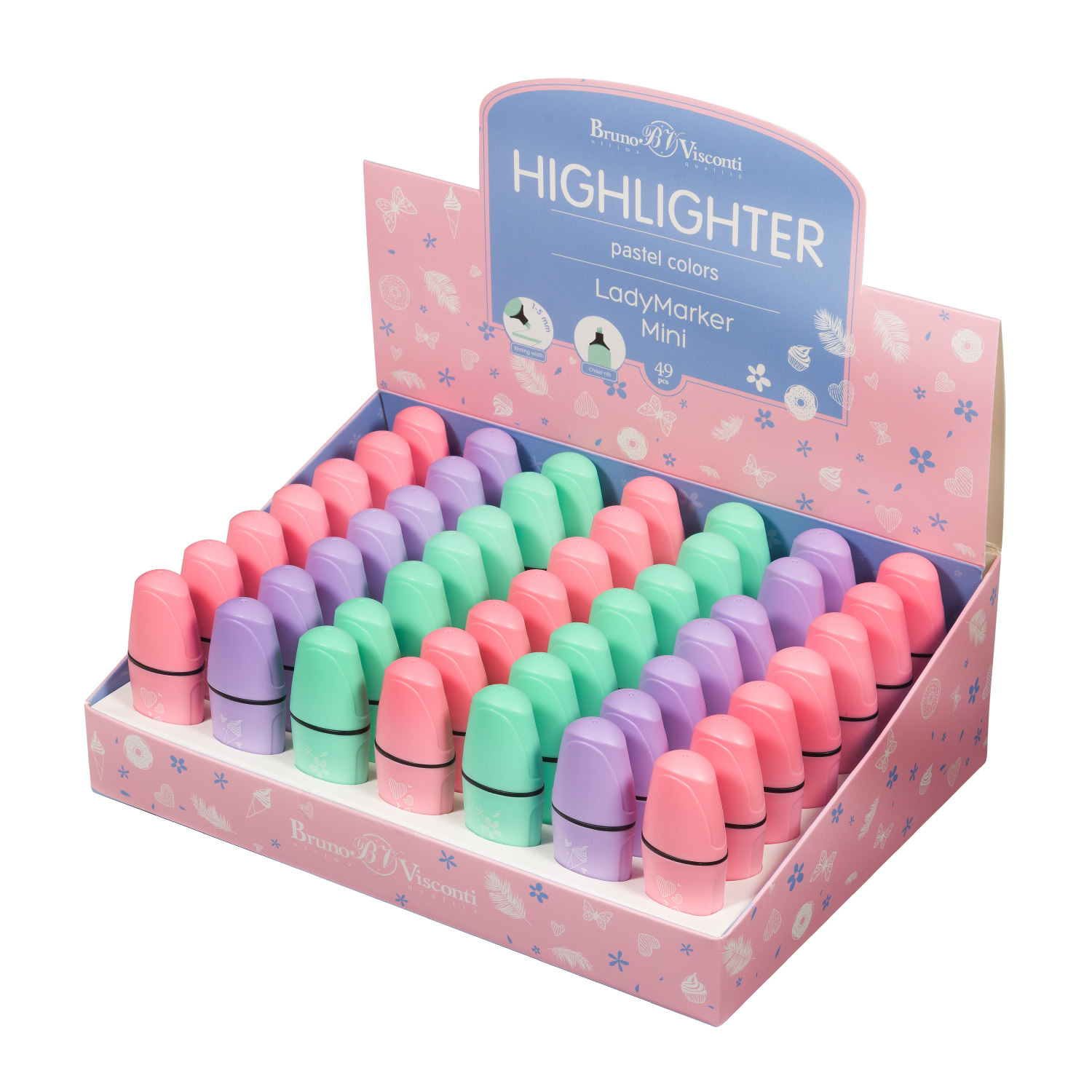 ТЕКСТОВЫДЕЛИТЕЛЬ "LadyMarker Mini", МЯТНЫЙ/РОЗОВЫЙ/СИРЕНЕВЫЙ В ДИСПЛЕЕ