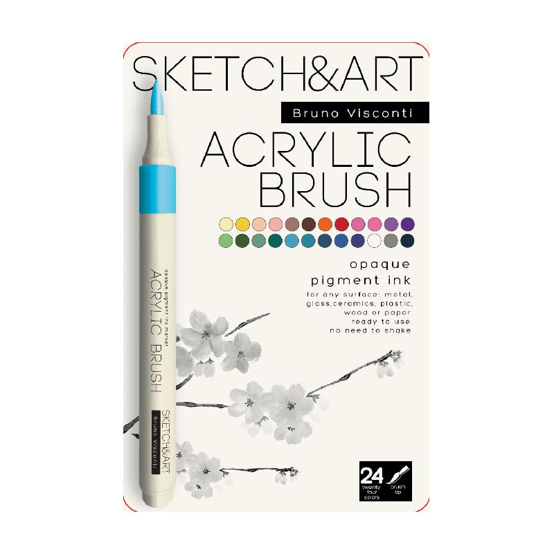 НАБОР МАРКЕРОВ-КИСТЕЙ  АКРИЛОВЫХ "SKETCH&ART" 24 ЦВ.